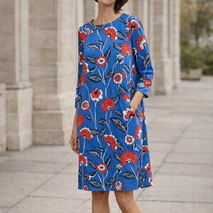Boden Blue Floral Shift Dress Isabelle Pockets 10L Long